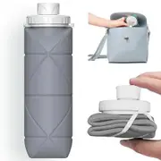 Collapsible Water Bottles Cups Leakproof Valve Reusable BPA Free Silicone Foldable Travel Water Bottle Cup (20oz,Grey)