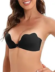[MuziZy] Women's Invisible Bra Stick-On Silicone Bra Strapless Reusable Bra for Backless Dresses (S,Black)