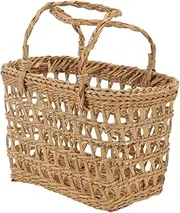 ULDIGI 1pc Straw Basket Floral Picnic Basket Flowers Small Basket Mini Scalloped Basket Wicker Plant Pots Indoor Empty Hamper Baskets Home Harvest Basket Wicker Girl Basket Brown Grass