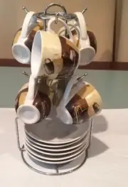 New Coffee Espresso Ceramic Set On A Stand 6 Persons Cups Dishes