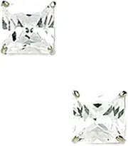 [JewelryWeb] 14k White Gold 7mm Square CZ Simulated Diamond Screw Back Earrings Stud Earring for Women
