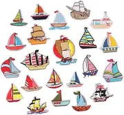 jojofuny 23pcs Cartoon Sailboat Embroidered Patches Decorative Cloth Appliques for Clothing Bags Hats DIY Repairs and Fashion Embellishments