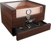 TUTUNES&Wudytim Cigar Humidor, Handcrafted Top 270° Spanish Cedar Cigar Box with Easy Humidification System, Accurate Hygrometer for 25 Cigars (25-60 Cigars)