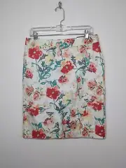 Van Heusen Women’s Skirt Sz 8 Soft White Red Green Floral Cotton Lined NEW $64