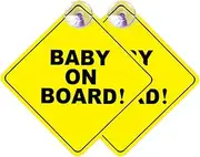 2PCS Baby On Board Car Sign Safety Suction Cup Yellow Plastic Vehicle Child