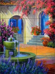 Fountain Art Tile Backsplash Mikki Senkarik Ceramic Floral Mural MSA276