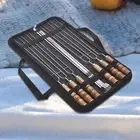 10Pcs Flat BBQ Skewers Shish Kebob Sticks Wide Stainless Steel Metal Skewers