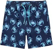 [CALBOUNT] Boys' Swimming Shorts Printed Quick Dry Swim Shorts with Inner Shorts, Navy Crab, 116-122