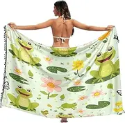 [RPLIFE] Cute Frog Green Sarong Wraps for Women, Summer Long Sarong Cover Ups, Large, Cute Frog Green, Medium
