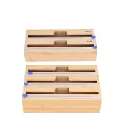 Bamboo Food Wrap Dispenser Cutter Foil Cling Film Storage Holder Box Kitchen