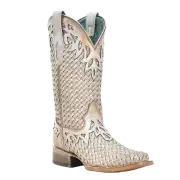 Corral Ladies Woven Overlay White Glitter Western Boots A4524