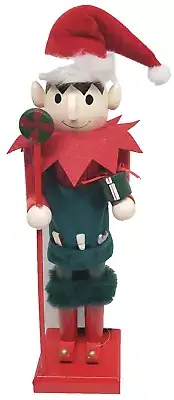 Wooden Christmas Nutcracker, 15", ELF IN SANTA HAT WITH CHRISTMAS GIFTS, DII
