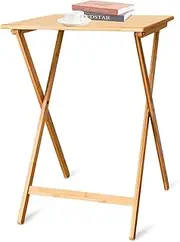 fandcy Folding Bamboo Bedside Table, Foldable TV Tray Work Serving Reading Desk Snack