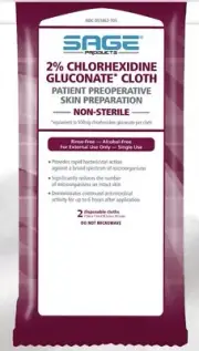 Sage Products 2% Chlorhexidine Gluconare Cloth 3 Pkgs