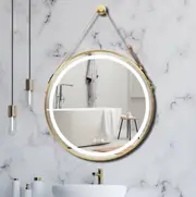 TOOLKISS LED Round Hanging Salon & Bathroom Wall Mirror - 80cm Gold, Backlit Anti-Fog Mirror with Touch Sensor, 3 Light Colors (Warm/Cool/Natural), Memory Function, IP65 Waterproof