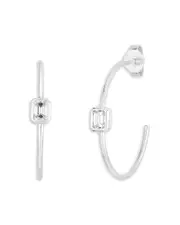 Roberto Coin 18K White Gold Diamond Hoops Diamond Emerald-Cut Hoop Earrings