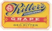 Ritter's Vintage Unused Grape Soda Label Victoria Springs Cedarburg, Wisconsin