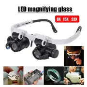 Headband Glasses Magnifier With LED Light 8X 15X 23X Watchmaker Jeweler Loupe_RR