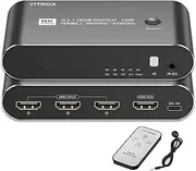 HDMI 2.1 Switch 8K@60Hz, 4K@144Hz, 4K@120Hz, HDMI Switcher 3 in 1 Out, Aluminum Shell, Compatible with PS4/PS5, Xbox, Fire Stick, Apple TV, Roku, HD TV