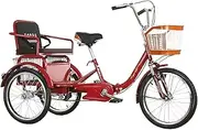 DEFGHIJ Adults Tricycle 1 Speed Cruiser Trike 3 Wheels Bike for Shopping Picnic Outdoor Sports Men Women with Shock Absorbing Front and Child Back Seat