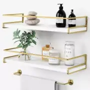 Aoibox Decorative Shelving 6"X15.7" Floating Shelf W/ Towel Rack Gold+White