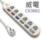 【2入】威電 CK3661 過載斷電6開6座3孔 6尺 延長線