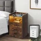 Levede Bedside Table RGB LED Nightstand USB Charge Side Table 3 Drawers Cabinet