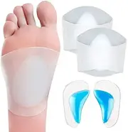 Binxind Gel Arch Support Set, 2 Pairs Plantar Fasciitis Sleeves/Shoe Insoles for Flat Feet, Reusable Soft Silicon Arch Sleeves with Padded Cushions for Plantar Fasciitis, Flat Feet