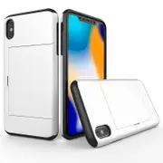 Catzon Slim Armor Case Wallet Card Holder Sliding Cover CWhiteit Card Slot ID Pocket Dual Layer TPU Bumper Phone Case for iPhone (White)