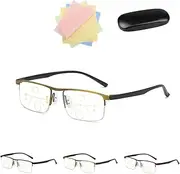 Docxide Reading Glasses, Titanium Progressive Far and Near Dual-use, Gold, 1.5 Diopters