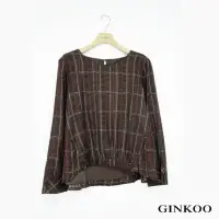 在飛比找momo購物網優惠-【GINKOO 俊克】格紋前縮口上衣