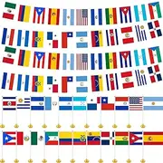 Preboun 66 Pcs 22 Countries Spanish Speaking Flags Set 22 Country Hand Held Flag with Stands Base 2 Set 22 Spanish Language Speaking Countries Banner String for Heritage Hispanic Month Decorations