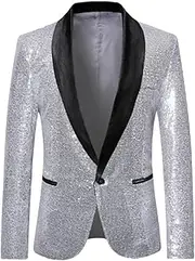 [Generic] Men's Slim Fit Single Breasted Blazers Sequins Decoration Suit Jacket Wedding Party Prom Dress Jackets