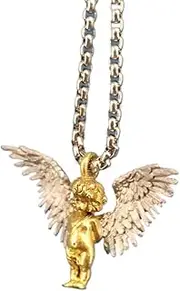 [Generic] Brass Golden Guardian Angel Boy Necklace Car Keychain Pendant,Handmade Angel Cupid Sculpture Key Chain Ring Hanging Jewelry Accessories, Brass, No Gemstone