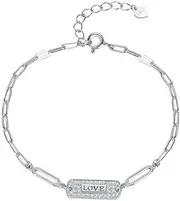 [FEATUR] Ladies Jewellery Gift,Silver Bracelets for Womens,Charm Bracelet, S925 Sterling Silver Bracelet Women's Love Jewelry All-Match Zircon Bracelet Silver