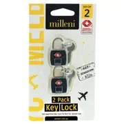 2PK Milleni Travel TSA Key Lock Compact Durable Design - Black
