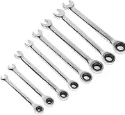 Ratchet Combination Wrench Set, Ratchet Wrench Open End And Ring Wrench Double Flat Head Gear Combination Wrench Metric, Double Headed Plum Blossom Opening, 12 Corners, Silver，6mm-13mm (8)