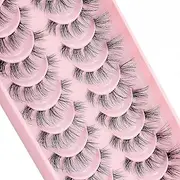 Eyelashes Natural Look 10 Pairs Transparent Band Eyelash Wispies Eyelashes 3D Fake Lashes Small Face Eyelashes 100% Handmade Lashes Soft Reusable Eye Lash (HYGF803)
