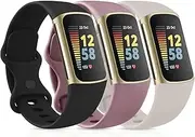 [3 Pack]Sport Bands for Fitbit Charge 6 Bands & Fitbit Charge 5 Bands Women Men, Soft Classic TPU Adjustable Comfortable Replacement Wristbands Straps for Fitbit Charge 6/5 Advanced Fitness Tracker