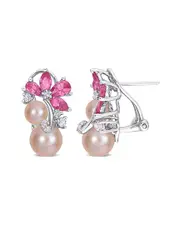 Rina Limor Silver 4.26 ct. tw. Pink Sapphire 6-6.5mm Pearl Pendant Necklace