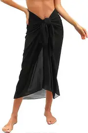 Beach Wrap for Women Beach Coverups Chiffon Sarong Bikini Cover Up for Swimwear Long Scarf Wrap Half Beach Pareos for Summer Black