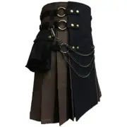 Men's Black Brown Cotton Hybrid Scottish Utility Fashion Tartan Kilt