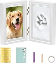 Paw Print Kit with Memorial Picture Frame and Clay Personalized Inkless Dog Paw Print Kit Baby Hand and Footprint Kit Memorial Desk Display Practical Paw Print Frame Accessories (White)