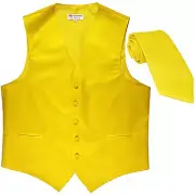 New Men's Formal Tuxedo Vest Waistcoat_Necktie solid yellow wedding party prom