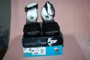 Sparkle & Tux Girls Jet Black Strapped Heel w/ Black Sparkle Embellishment Sz. 5
