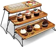 YALLOVE 3 Tier Wooden Serving Tray, Dessert Display Stand, Cupcake & Towers Serving Tray Set, Portable Foldable Food, Tiered Chees Charcuterie Boards, Party, Picnic, Dinner