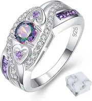 [OVNMFH] Amethyst Silver Hearts Ring ''Sisters Of My Soul & Friends Of My Heart'' S925 Sterling Silver Heart Shaped Amethyst Zircon Ring, Fashion Wedding Ring Party Gift Jewelry Accessories