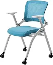 Folding Desk Chair with Armrest and Wheels,Ergonomic Mesh Back Office Guest Chairs for Conferences,Receptions,Training Rooms & Folding Office Chairs(Blue)