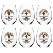 6PK Tallulah Wellness Stemless Wine Glass Tumbler Drinkware Tree of Life Clear