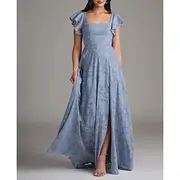 A-Line Bridesmaid Dress Scoop Neck Sleeveless Elegant Floor Length Chiffon with Ruffles / Split Front 2025